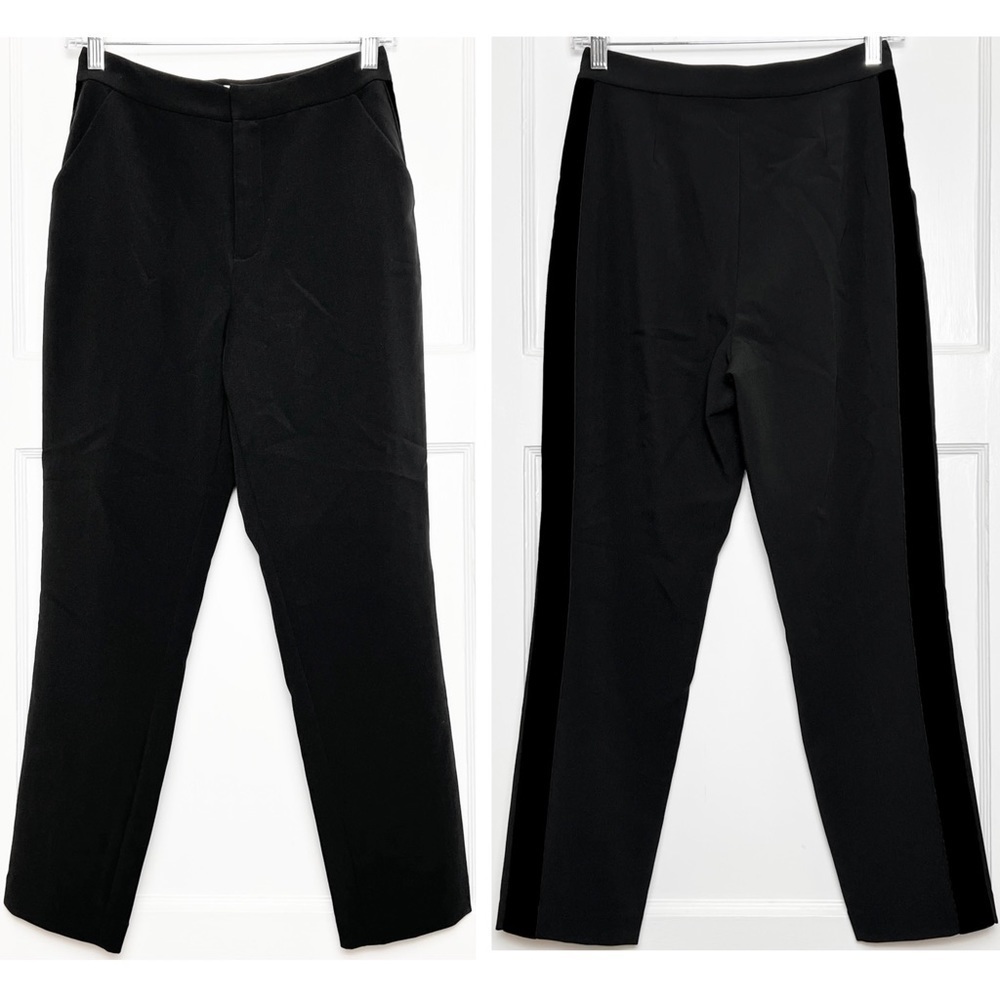 NWT L’AGENCE High Rise Velvet Tuxedo Stripe Ankle Crop Straight Leg Trousers 2 - Picture 3 of 5